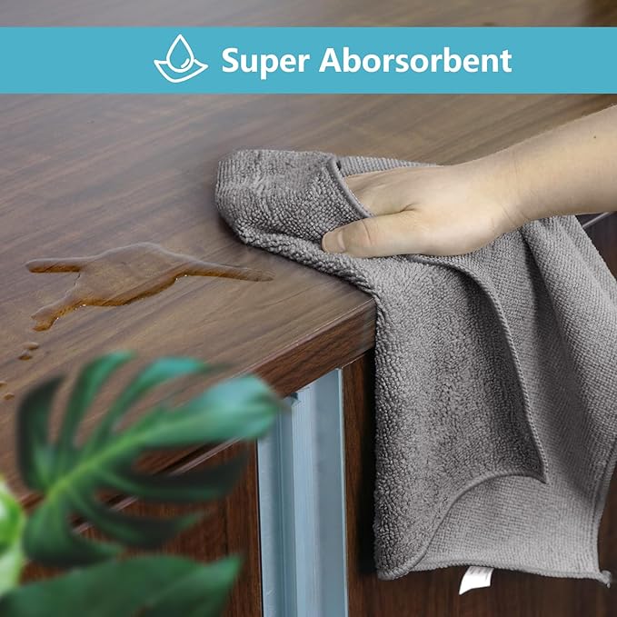 HOMEXCEL Grey Microfiber Cleaning Cloth, 5 Pack Cleaning Towels for Kitchen, Lint Free, Scratch-Free, Highly Absorbent, and Reusable Cleaning Rags for House, Window and Glass, Cars, 11.5 X11.5 inch