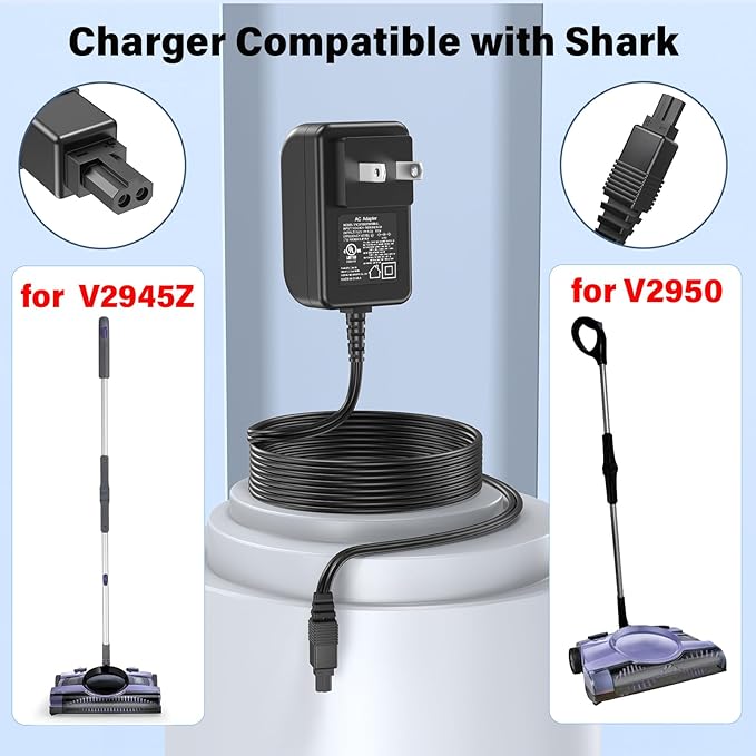 Sweeper Vacuum Charger for Shark V2945Z Rechargeable Floor Carpet Sweeper, Power Cord AC Adapter for Shark 12 inch 12" Electric Cordless Hardwood Sweeper XA2950 V2950 YLS0041T110025 YLS0041-T110025