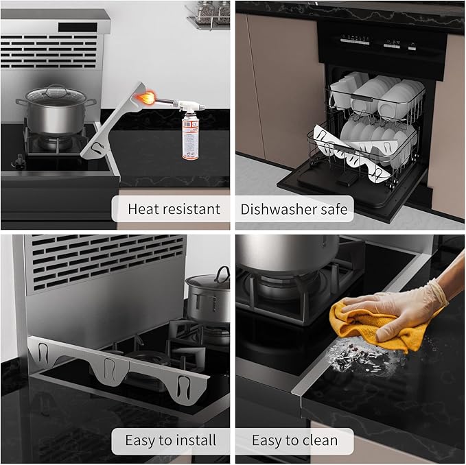 316 Stainless Steel Stove Gap Covers,2 Pack Stove Gap Filler,Range Trim Kit,Heat-Resistant Stove Gap Guard,Easy Retractable Length 13.8" to 27.5",Width 0.79",Silver