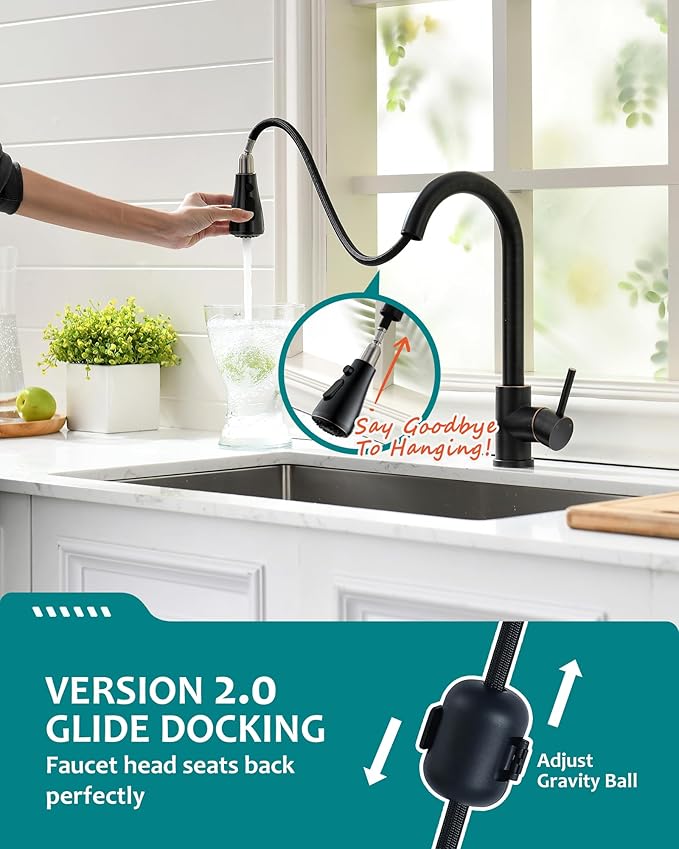 VFAUOSIT Oil-Rubbed Bronze Kitchen Faucet with Pull Down Sprayer – High Arc Single Handle Classic Design, Stainless Steel Single Hole for Farmhouse Camper Laundry RV Bar Sink