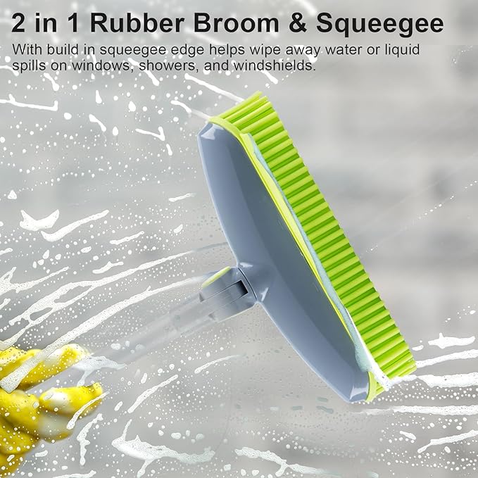 Rubber Broom Carpet Rake for Pet Hair Remover, Fur Remover Broom with Squeegee, Portable Detailing Lint Remover Brush, Pet Hair Removal Tool for Fluff Carpet, Hardwood Floor, Tile, Window (grey&green)