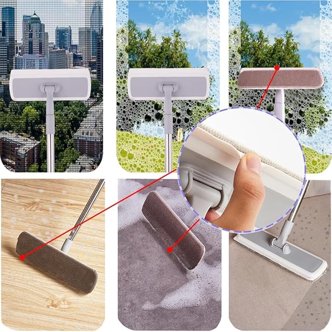 2-in-1 Window Screen Cleaning Brush, Double-Sided Mesh Cleaner Tool for Screens, Patio, Porch, Door and Window, Dry & Wet Use, Small Handheld Screen Brush for Dust and Grime (White & Gray)