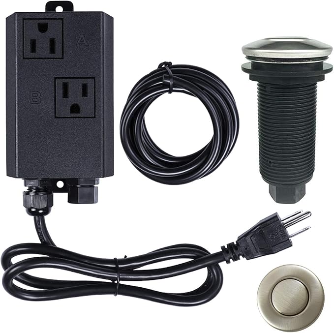 Garbage Disposal Air Switch Kit Dual Outlet Sink Top Waste Disposal Long Stainless Steel Brush Nickel On/Off Air Button Food and Waste Disposals Part by Etoolcity