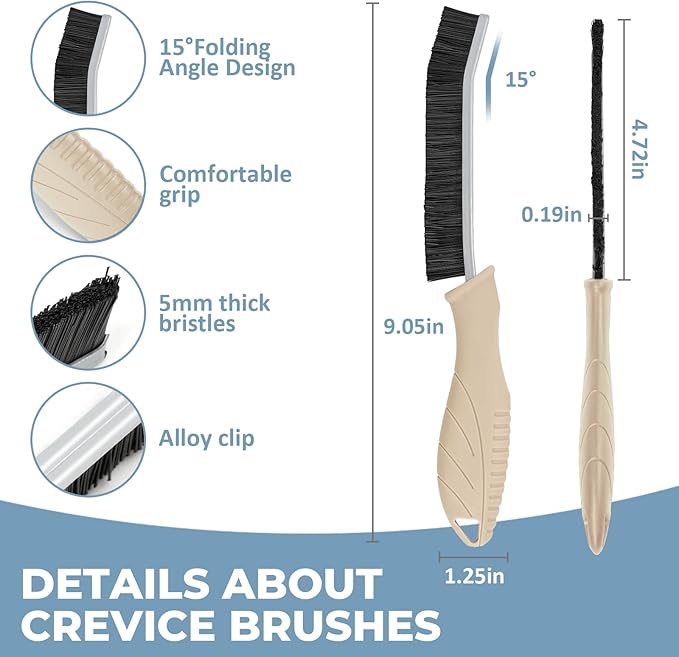 3Pcs Cleaning Brush - Includes Soft Bristle, Hard Crevice, Multifunctional Grout Brush, Auto Vent Wheel, Kitchen House Cleaning Tools (Khaki)