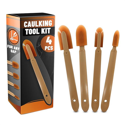 Caulking Tool Kit – 4 PCs Flexible Silicone Caulk Tool Set, Assorted Sizes Caulking Spatula Set for Smooth Professional Seal Lines – Non-Scratch Finish for Bathroom, Kitchen, Windows Repairs Projects