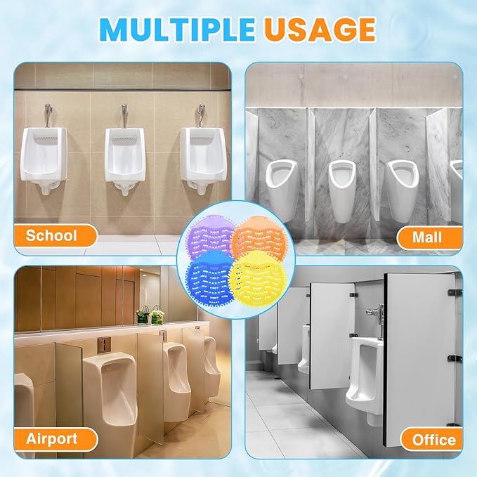 48 Pack Urinal Deodorizer Screen with 100 Gloves, 3D Wave Anti-Splash Odor Protection Urinal Cakes for Men Toilets Dry Wet Urinal Deodorant Bathroom Office Mall Hotel Four Scents Urinal Mats