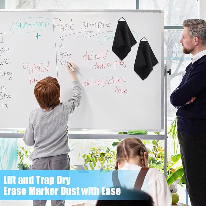 4 Pack Magnetic Cleaning Cloth Microfiber Dry Erase Eraser Board Cleaner Washable Whiteboard Cleaning Cloth Erasers for Blackboards Chalkboards Glassboards Home Office Black 9.5'' x 9.5''