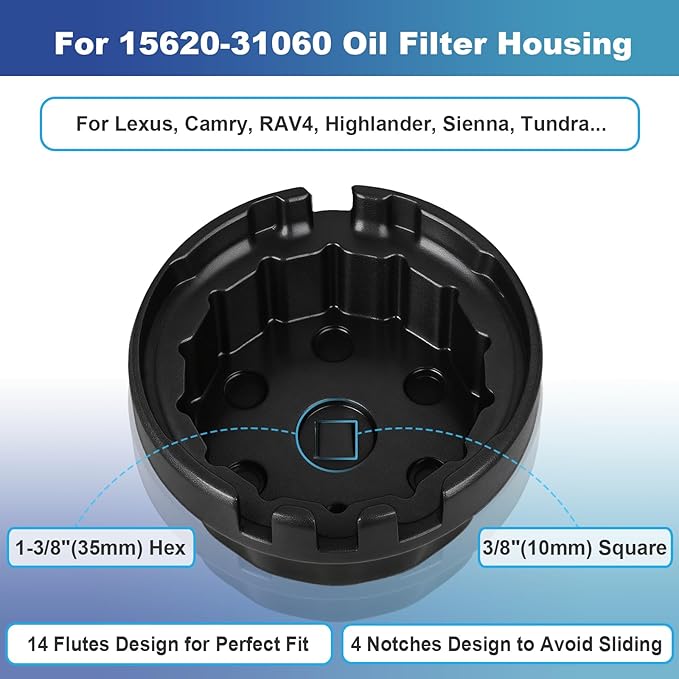 Professional 64mm 14 Flute Oil Filter Wrench for Toyota, Heavy Duty Cap Style Oil Filter Removal Tool Socket for Lexus, Camry, 4 Runner, RAV4, Tundra, Tacoma, Highlander and Scion with 2.5-5.7L Engine