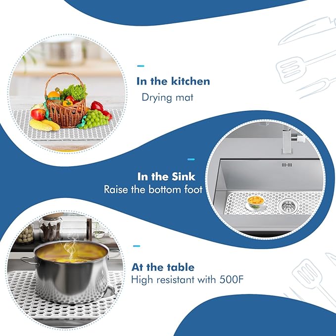 Silicone Sink Protectors for Kitchen Sink with Rear Drain - 28.3"x 15.7" Kitchen Protector Accessory, Non-Slip Heat Resistan Mat for Bottom of Farmhouse Stainless Steel Porcelain (White)