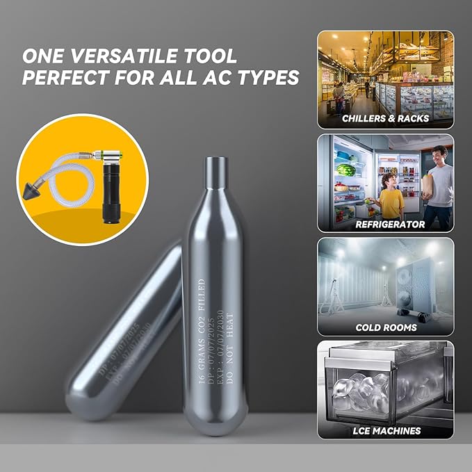 Upgraded Drain Device, AC Drain Line Cleaner Device, AC Drains Line Unclogger Tool, with 6 Unthreaded CO2 Cartridges, with a Flexible Hose to Clear All HVAC Clogs,20 Gram Unthreaded CO2,Black