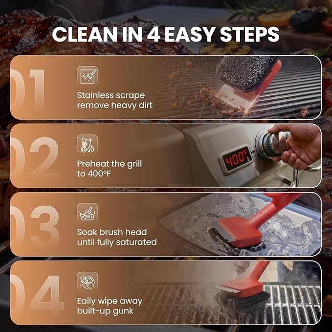 ThermoMaven BBQ Grill Brush Bristle Free - 17" Safe Steam Grill Cleaner Brush with Scraper and 5 Brush Heads for Porcelain/Gas/Charcoal Grill Outdoor Grill Barbecue Cleaner