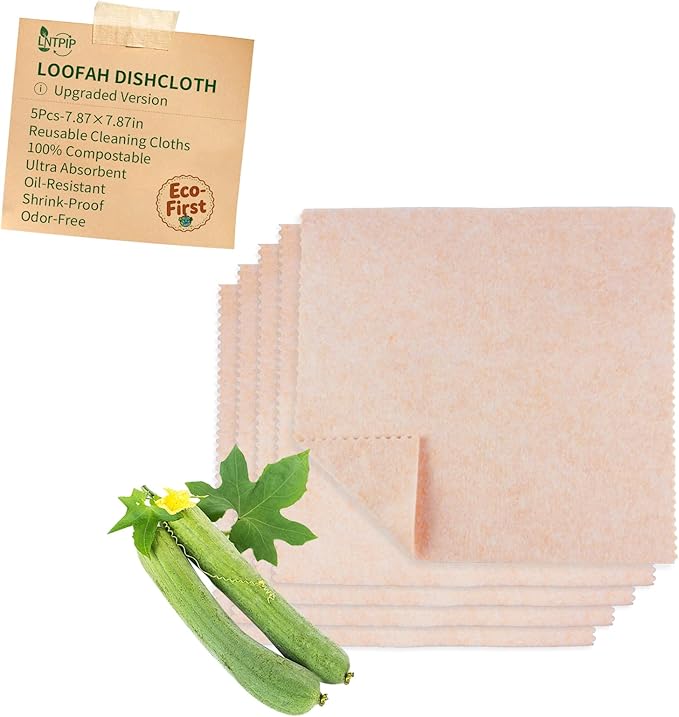 5 Pack Swedish Dishcloths for Kitchen, 100% Compostable Loofah & Plant Fiber Swedish Dish Cloths, Reusable Paper Towels, Super Absorbent, Non-Stick Oil, Fast Dry(7.87x7.87in)