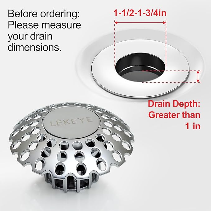 LEKEYE Tub Stopper | Shower Drain Hair Catcher | Bathroom Bathtub Plug | Pop Up Bathtub Drain Stopper for 1-1/2" to 1-3/4" Bath Drain Hole - Pearl Chrome