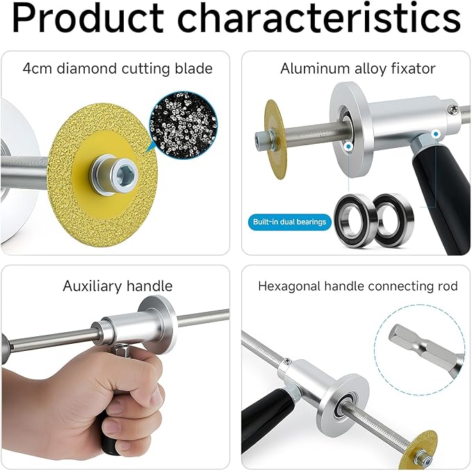 PVC Pipe Inside Cutter with Diamond Grit Wheel & 7-Inch Adjustable Depth for 1-1/2 to 8 Inches, 1/4in Hex Shank for Impact Drivers