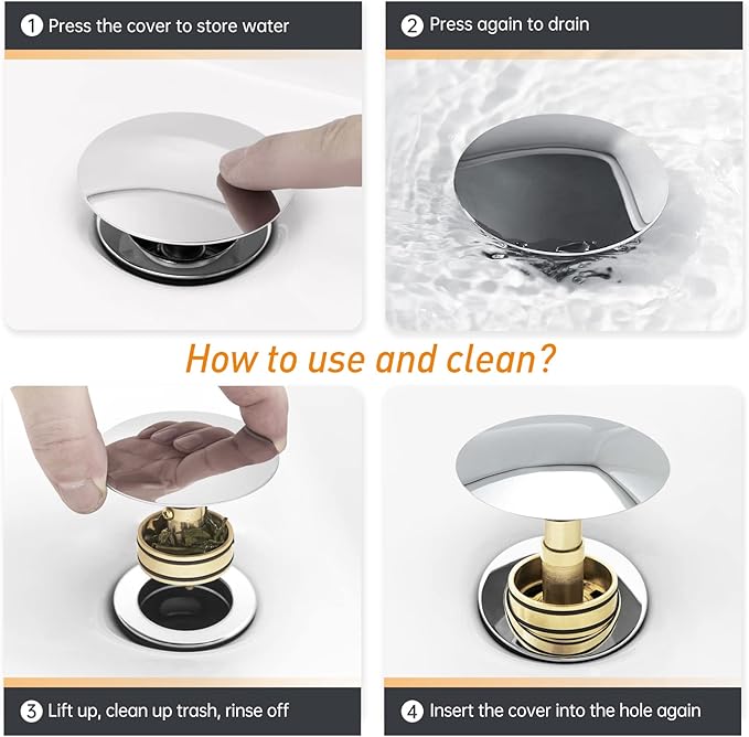 Chrome Pop Up Bathroom Sink Drain with Overflow - Fits 1-5/8" to 2" Holes, 304 Stainless Steel for Vanity/Vessel Sink