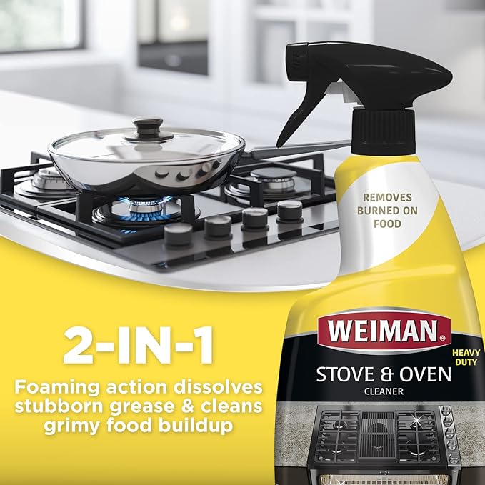 Weiman Heavy Duty Stove and Oven Cleaner and Degreaser for Glass, Ceramic Cooktops, BBQ grill grates - 2 Pack, 24 Oz w/MicroFiber Towel