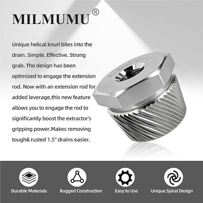 1.5" Tub Drain Extractor Removes Old Broken Stubborn and Rusted Drains with Ease Strong Grab Plumbing and Rusted Drains with Ease Strong Grab Plumbing（ M05255 1.5")-1PACK