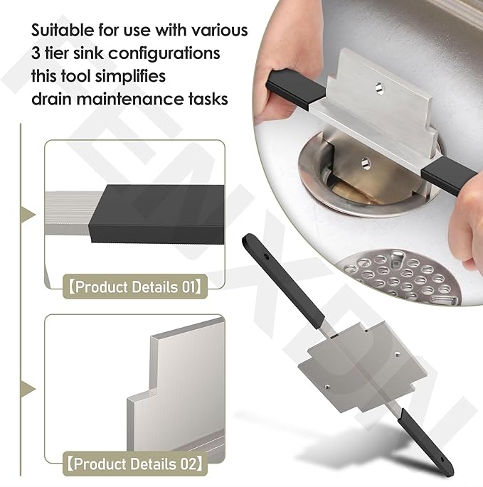 Waste Drain Tool for 3 Tier Sink in Commercial Kitchens, Silvery, Twist and Lever Mechanism, Waste Drain Installation and Removal Tool