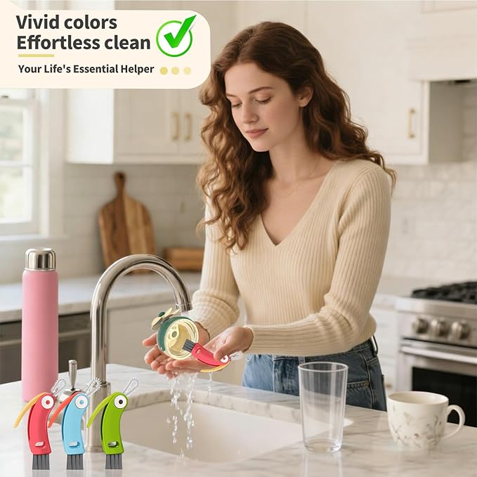 3 in 1 Cup Lid Gap Cleaning Brush Set, 3PCS Multifunctional Bottle Cleaner Bottle Cleaning Brush for Bottle Gaps Home Kitchen Cleaning Tools