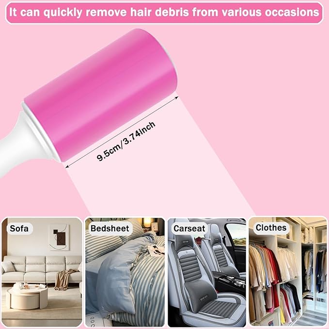 Washable Gel Lint Roller 2 Pack, Reusable Sticky Lint Roller Portable Pet Hair Remover Cleaner for Clothes, Travel, Home, Large with Cover, Pink