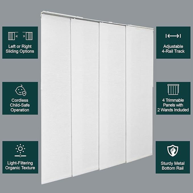 CHICOLOGY Sliding Door Blinds , Sliding Glass Vertical Blinds for Patio Doors , Room Divider , Ballroom White (Light Filtering) W:46-86 x H: 0-96 inch