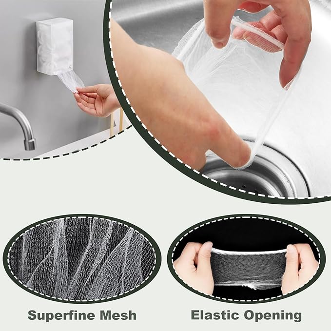300 PCS Kitchen Sink Strainer Mesh Bag, Small Disposable Mesh Sink Strainer Bags, Fit All Drain Sinks for Kitchen, Bath, Tub, Anti-Clogging