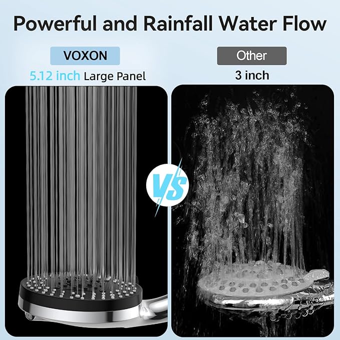 VOXON Shower Head High Pressure 10 Functions, Built-in 2 Power Wash Mode to Clean Corner, Non-Clogging Nozzles, Leakproof Stainless Steel Hose&Adjustable Bracket,for Man, Women, Pet