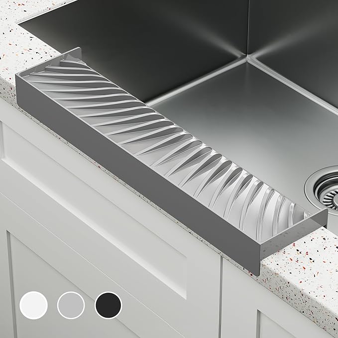 NiHome Multi-Use Silicone Kitchen Sink Edge Guard for Stone Countertop Edges 3.15"-4" Wide, Upgraded Slope Design with Raised Drainage Channels, Protector for Kitchen Sink, Bathtub, Wash Basin (Gray)