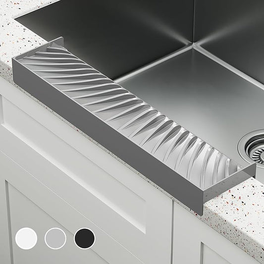NiHome Multi-Use Silicone Kitchen Sink Edge Guard for Stone Countertop Edges 3.15"-4" Wide, Upgraded Slope Design with Raised Drainage Channels, Protector for Kitchen Sink, Bathtub, Wash Basin (Gray)