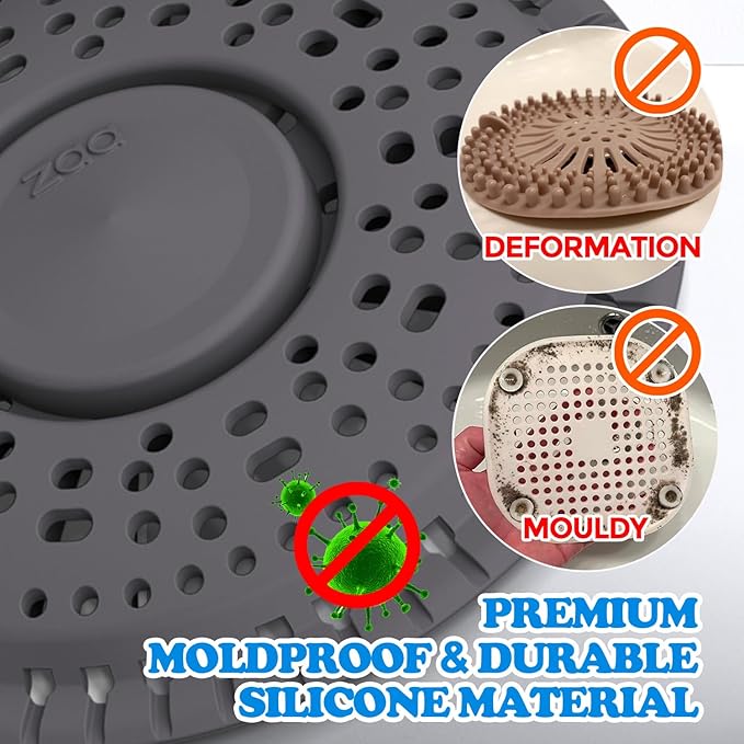 zaa Shower Drain Hair Catcher, Upgraded 2 Pack Premium Silicone Drain Protector & Shower Drain Cover for Regular Floor Drains of Shower Room, Bathroom, Black