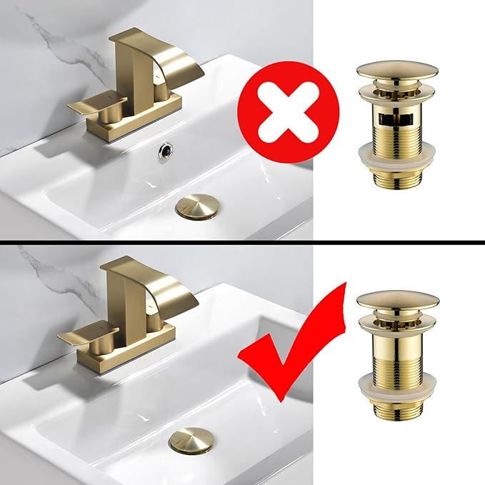 Thickened Brass P Trap Set: 1-1/4 P Trap with Bathroom Sink Stopper - Sink Drain Plumbing Kit for Pipe Replacement (Brushed Gold, No Overflow)