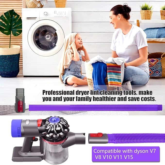 Dryer Vent Cleaning Kit for Dyson V7 V8 V10 V11 V12 V15 Vacuum Cleaner Dryer Lint Vacuum Crevice Tool Removes Deep Lint Gaps or Corner Lint Soft Long Hose