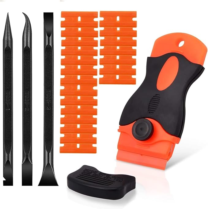 20PCS Plastic Razor Blades, 3 Kinds of Two-Way Scratch-Free Scrapers for Car Wrapping, Window Glass, Label & Glue Removal