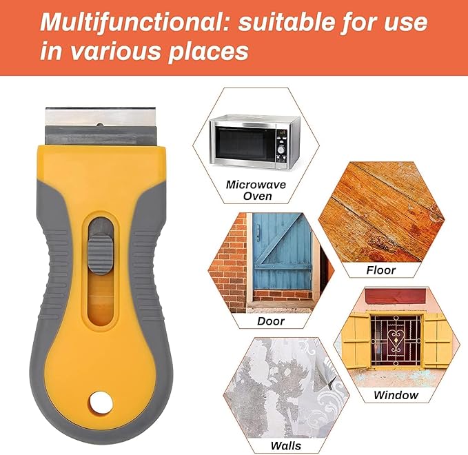 Razor Blade Scrape with 20pcs Extra Blades, Scraper Tool, Razor Blade Retractable, Paint Stripping Tool, Hob Oven Glass Cooker Cleaning Tool Non Scratch Anti Slip Window Glass Wallpaper