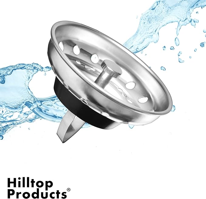 2 Pack - Kitchen Sink Strainer and Stopper Combo Basket Spring Clip Replacement for Standard 3-1/2 inch Drain, Stainless Steel Basket and Rod, Rubber Stopper Bottom