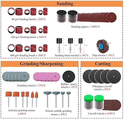 318PCS Rotary Tool Accessory Kit with Sanding Drum,1/8inch Shank Universal Fit for Most Rotary Tools,Bits for Sanding, Polishing, Cutting,Drilling,Engraving,Grinding,Woodworking,DIY