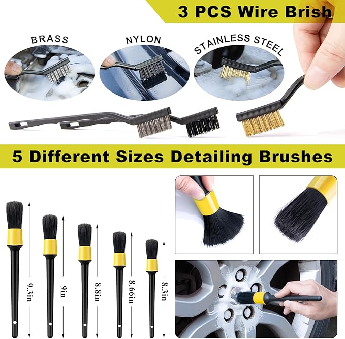 29Pcs Car Detailing Kit with 18" Wheel Rim Brush, Car Detailing Brush Set, Car Cleaning Tools Kit for Interior Exterior Wheels, Yellow