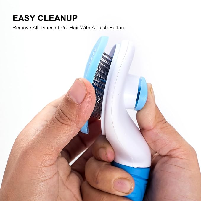 Aogeili Self Cleaning Slicker Brush, Skin Friendly Deshedding Grooming Tool for Dogs, Cats & Bunny, One-Click Release Removes Loose Undercoat, Mats & Tangles, for Long & Short Hair Shedding Pets