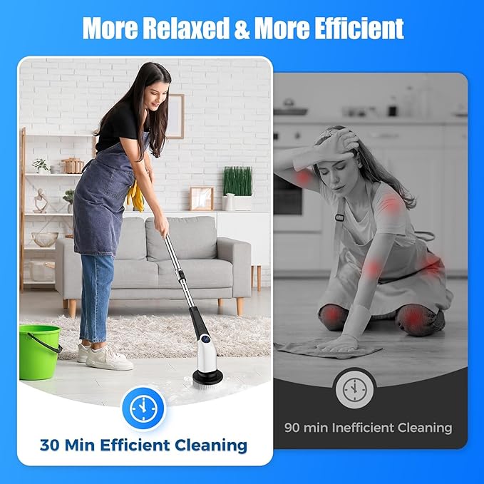YKYI Cordless Electric Spin Scrubber, Power Cleaning Brush with 8 Replaceable Heads & Extension Handle for Bathroom, Tub, Tile, Floor, Grout, Car