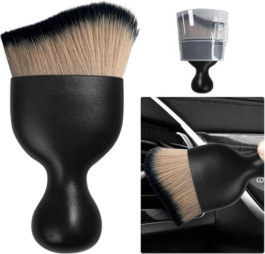 Ziciner Car Detailing Brush, Curved Soft Bristles Auto Removal Dust Collectors, Universal Vehicle Dashboard, Air Conditioner Vents etc Interior Cleaning Tool Accessory (Brown/Black)