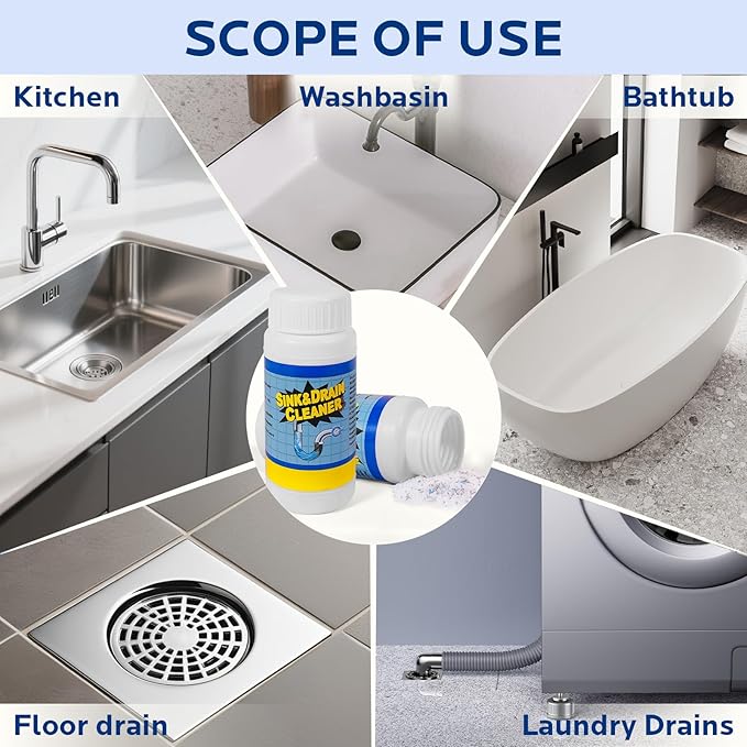 Sink and Drain Cleaner Powder Kit: Fast-Acting Clogged Pipe Opener for Kitchen Bathroom Pipes and Floor Drains - Drain Clog Remover for Routine Home Plumbing Maintenance (4 pack)