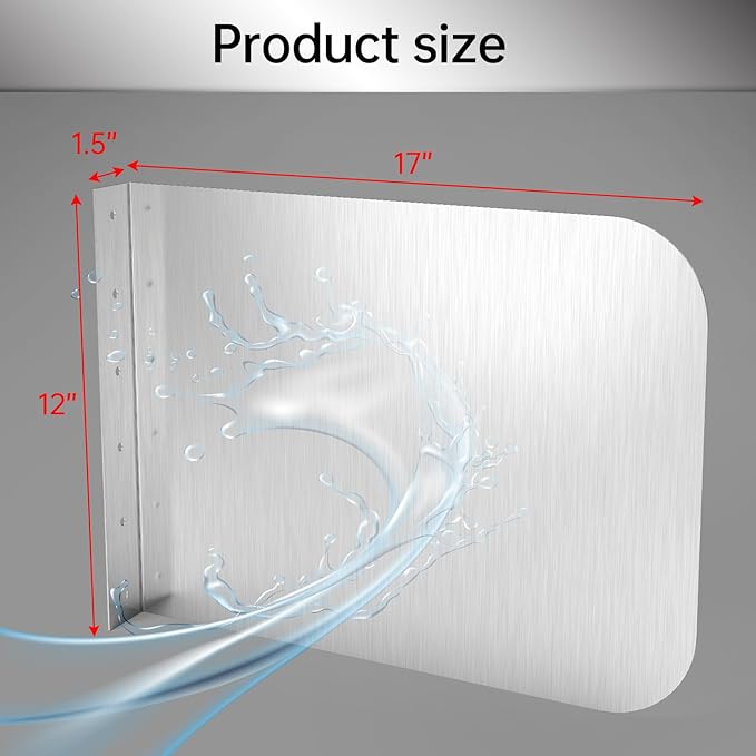 Stainless Steel Side Splash Guard - 17" x 12" Wall Mount Splash Guard with Screws,Splash Sink Splash Protector for Kitchen Restaurant,Splash Guard for Bathroom Sink Side Splash,Sink Basin Safe Guard