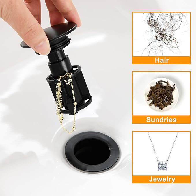 Vessel Sink Drain Without Overflow, Plastic Bathroom Pop up Sink Drain Fit for 1 3/4 Inch Vessel Sink, Built-in Anti Clogging Sink Stopper, Matte Black