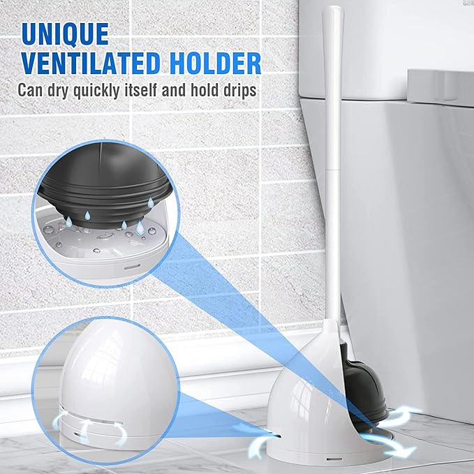 uptronic Toilet Plunger with Holder, Unique Plunger with All-Angle Design, Plungers for Bathroom with Holder, Heavy Duty Toilet Plunger for 5.7-inch Toilet Drain Bathroom Cleaning