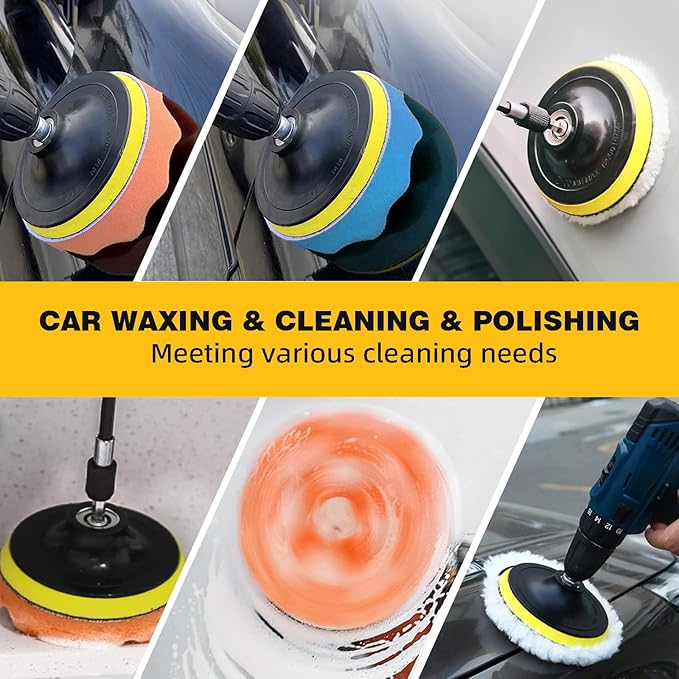 15 Pcs Drill Brush Attachments Set Hard and Soft Bristles Horsehair Brush Cleaning Kit Scrub Sponge Polishing Pads for Home Bathroom Car Kitchen Corners Sink Stubborn Stains Tiles