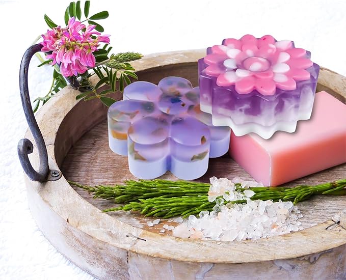 Walfos Soap Molds,4 Pieces Flower and Rectangle Silicone Soap Mold,BPA Free and Dishwasher Safe. Perfect for Homemade Craft Soap, Ice, Mousse, Cake, Jelly.Easy to Pop Out. (Purple)
