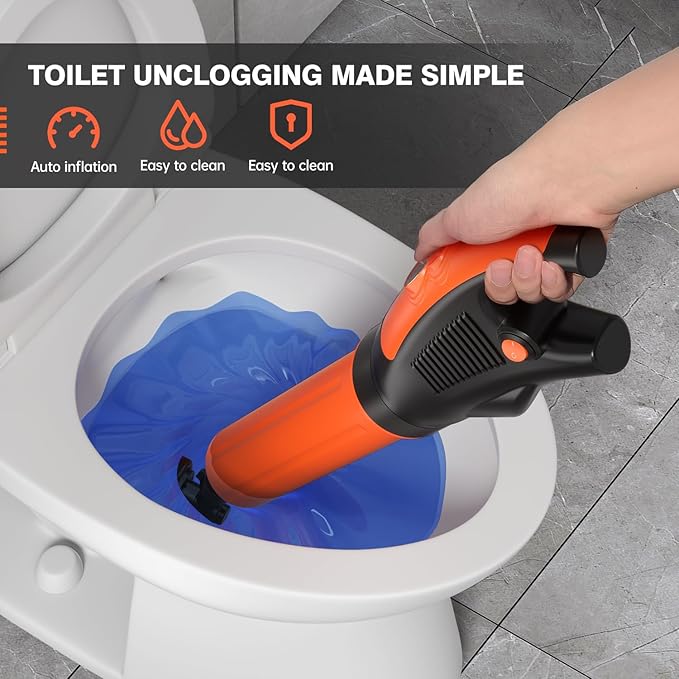 Electric toilet plunger,Toilet Auger with Pressure Gauge, Electric Drain Snake for Clogged Toilet, High-Pressure Toilet Auger, plungers for bathroom,Pneumatic Toilet Auger Tool