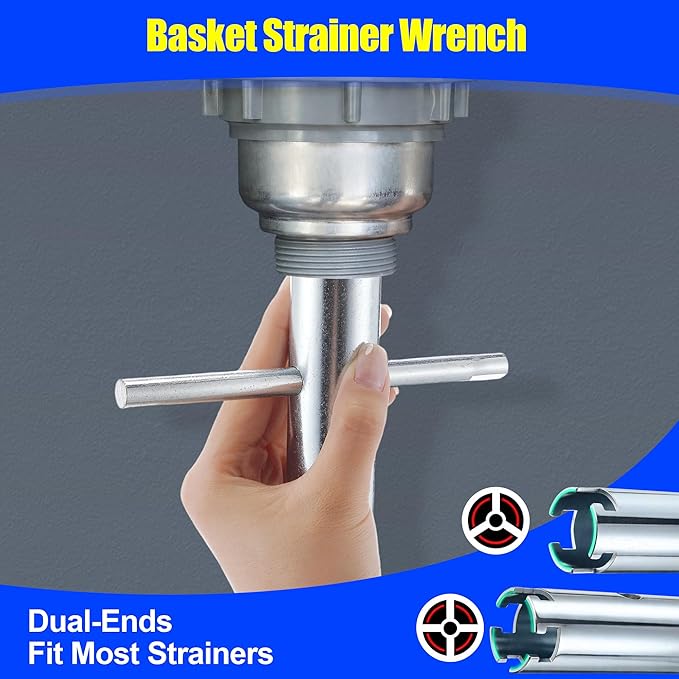 Feekoon 3 Way Sink Strainer Wrench, Basket Strainer Wrench with Sliding Handle, Multifunction Plumber's Tool Fits 1-3/4", 2", 2-1/2" Nuts for Installing and Locking Sink Nuts