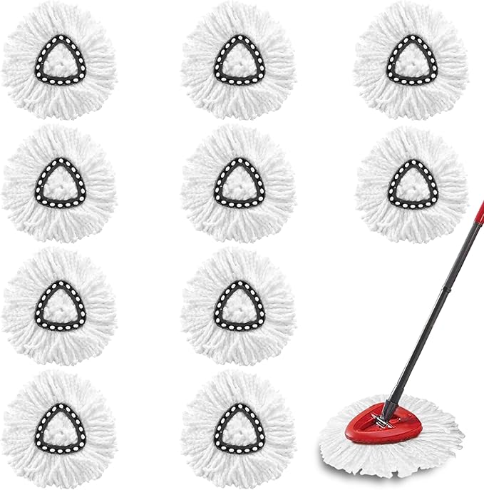 10Pack Spin Mop Replacement Heads,100% Microfiber Mop Head Replacement Compatible with Triangle Spin Mop, Easywring 1-Tank System, Easy Cleaning, Microfiber, Machine Washable
