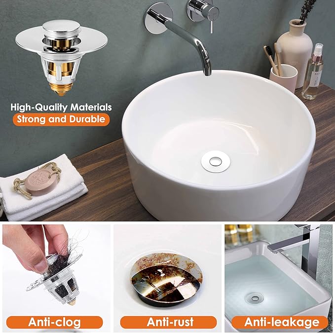 Universal Bathroom Sink Stopper, Basin Pop-up Bathroom Sink Drain Strainer, Bathroom Drain Stopper with Stainless Steel Hair Catcher for 1.1-1.5 Inch Drain(1 PCS, Silver)